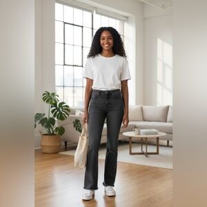 Pistola High Rise Kick Flare Jeans Raw Hem Black Wash Size 27